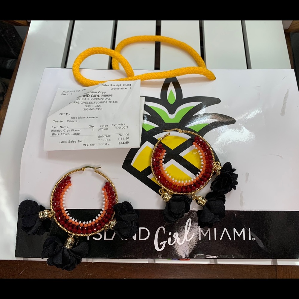 Tropical Beaded and Floral Hoop Earrings